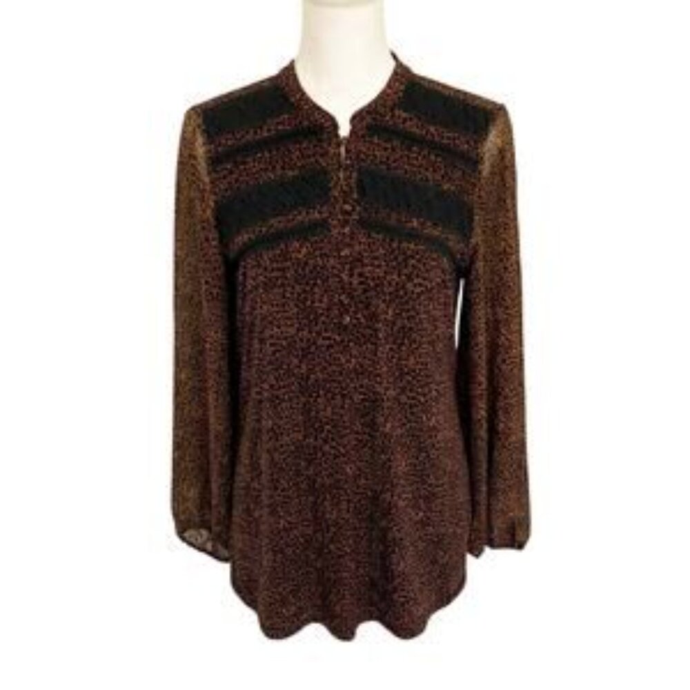 White House Black Market Brown/Black Blouse – Size L – EXCELLENT 🔥